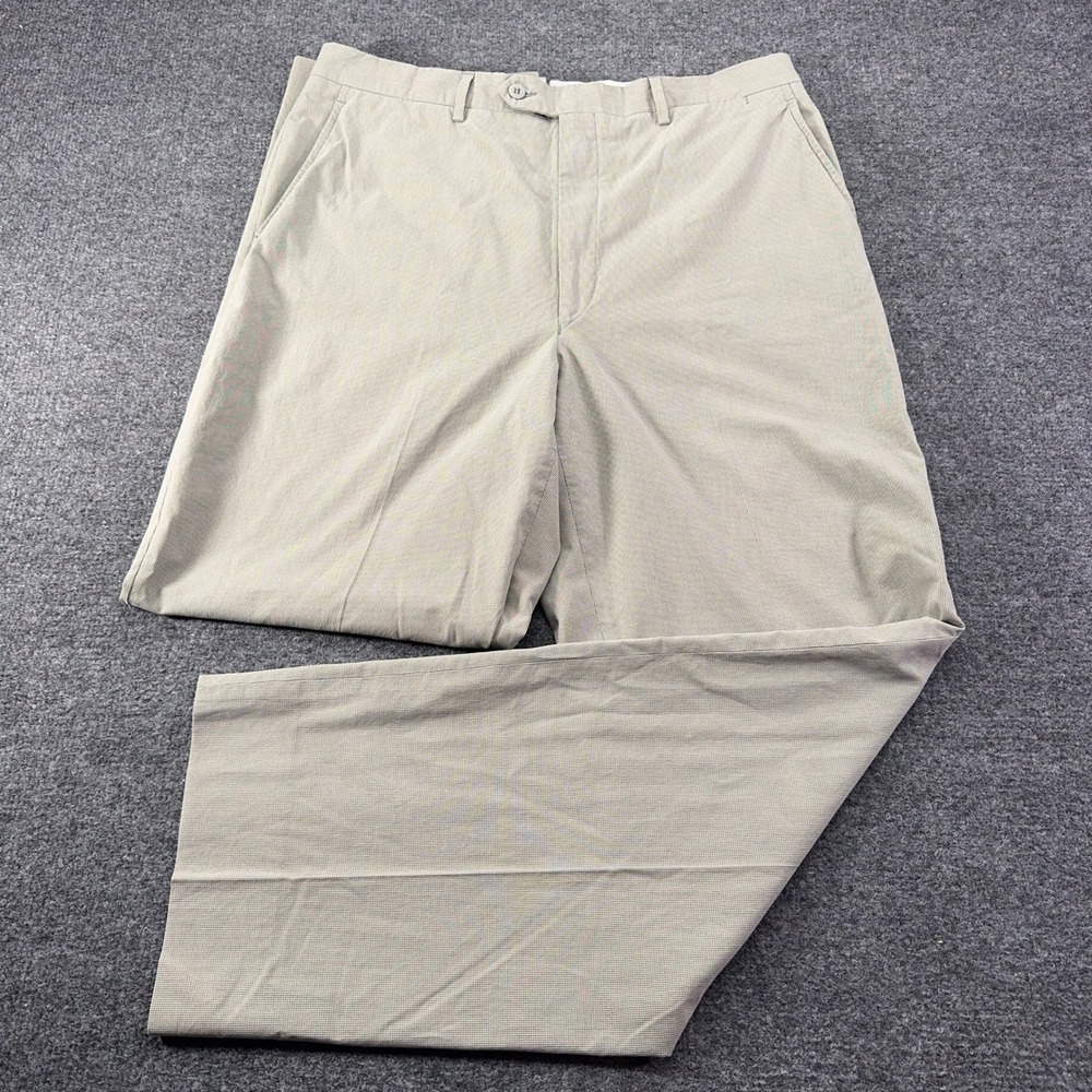 Luciano Barbera Mens Cotton Trousers Italy Olive Green Micro Houndstooth 33x30